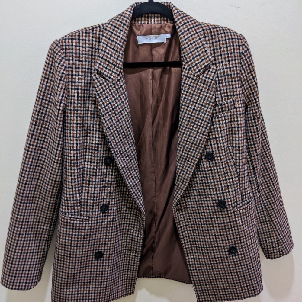 Women's Brown Checkered Blazer